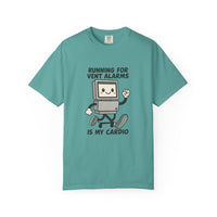 Funny Respiratory Graphic Tee: 'Running for Vent Alarms is My Cardio' T-shirt, Unisex Casual Wear, Gift for Programmers, Tech Workers, Humor Shirt