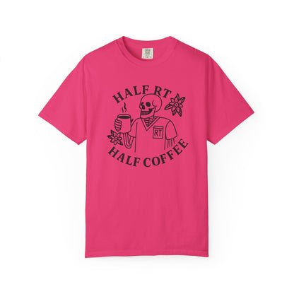 Half Coffee Half RT Respiratory Unisex Tee, Fun Coffee Lover Shirt, Casual Everyday Wear, Unique Gift for Friends, Quirky Graphic Tee